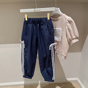 休闲长裤 自留110 155韩系高端女童蕾丝侧边束脚口薄款