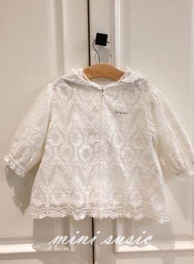 90-130韩国高端童装白色柔软蕾丝刺绣连帽外套（内衬梭织棉）