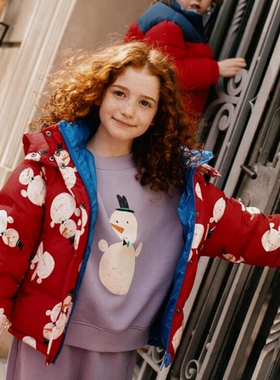 110-140韩系潮童JM做旧紫色卡通雪人套头卫衣+长裤 分开拍