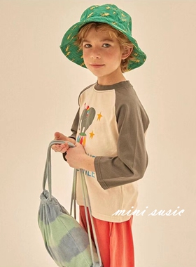 90-145韩系潮童JM马戏团字母插肩袖九分袖T恤