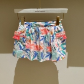 12法系女童满印树叶鹦鹉双侧口袋纯棉半松紧半裙腰裙