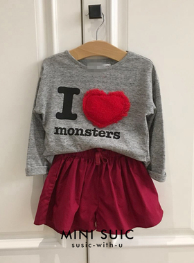 1-6欧美女童女宝宝爱心长袖T恤 暗红色短裤（分开拍