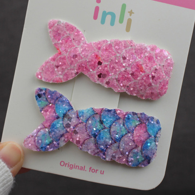 美人鱼彩色亮片发夹BB夹儿童宝宝可爱女孩公主发卡边夹刘海夹对夹