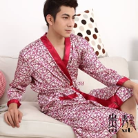 Áo choàng lụa mỏng dành cho nam mùa xuân và mùa thu hè Thanh niên Hàn Quốc áo dài tay áo dài áo choàng tắm giản dị - Night Robe đồ ngủ 2 dây