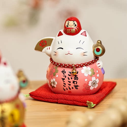药师窑达摩招财猫摆件好运装饰品