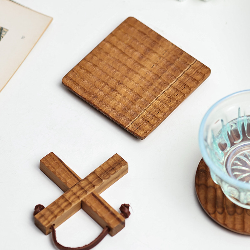 日本mokushin天然木杯垫隔热垫木制复古茶托杯托收纳杯垫小架子