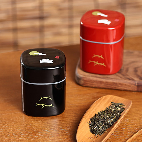 日本hakoya月兔树脂漆器茶叶罐