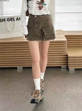 诗歌兰女装2025早秋新款 93060美式简约时髦多口袋工装裙半裙