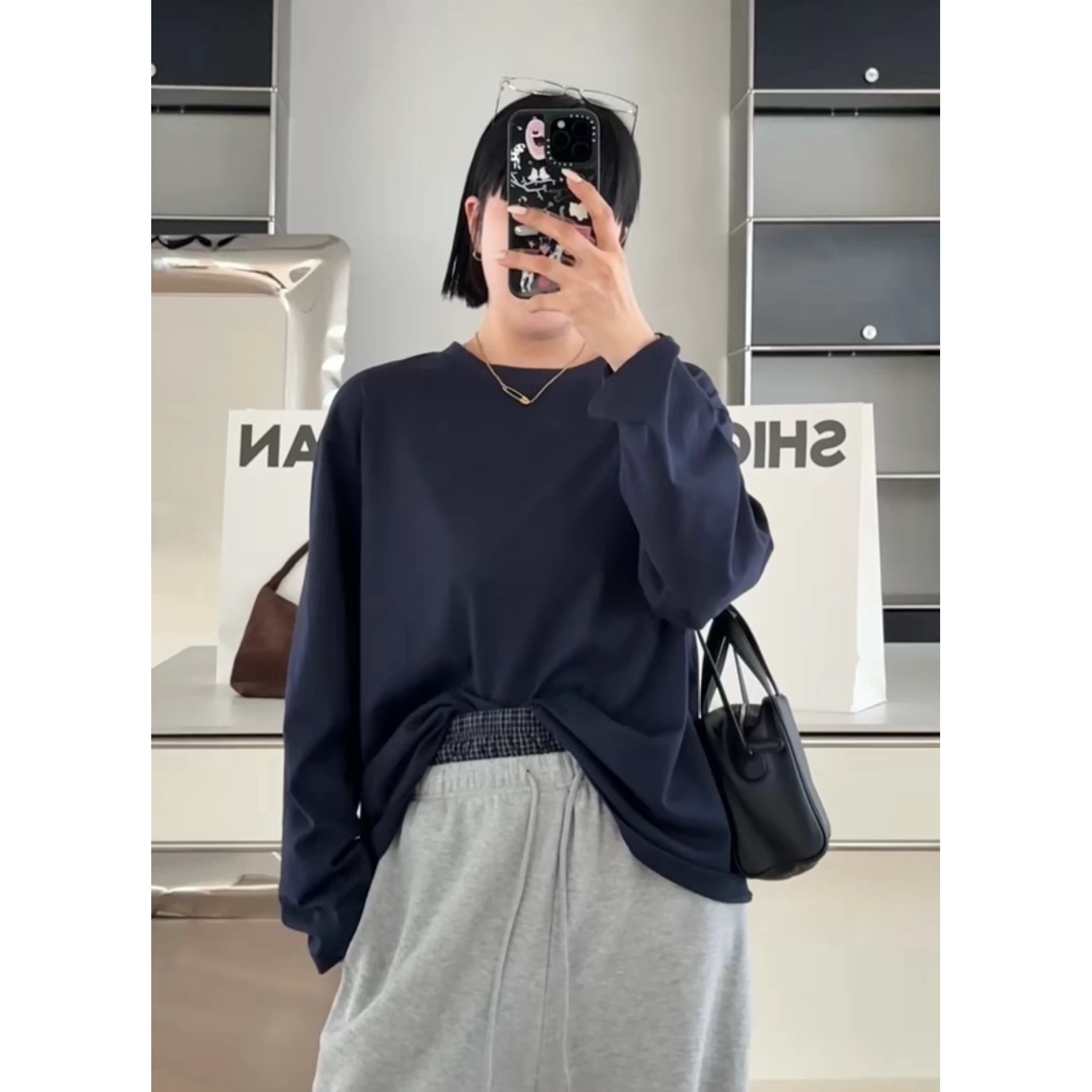 诗歌兰女装2025秋款 C58447潮流运动风美式圆领长袖宽松休闲T恤女