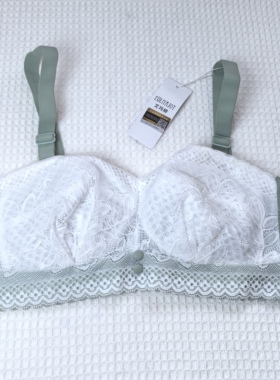 尾货不退换内衣无钢圈文胸白绿色四排扣85C杯薄款蕾丝软包杯