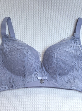 品牌三叶杯上托聚拢调整无钢圈文胸蓝灰色四排扣85B杯中厚款内衣