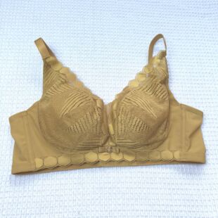 36/80A杯尾货内衣无牌无钢圈内衣文胸中厚蕾丝性感姜黄色