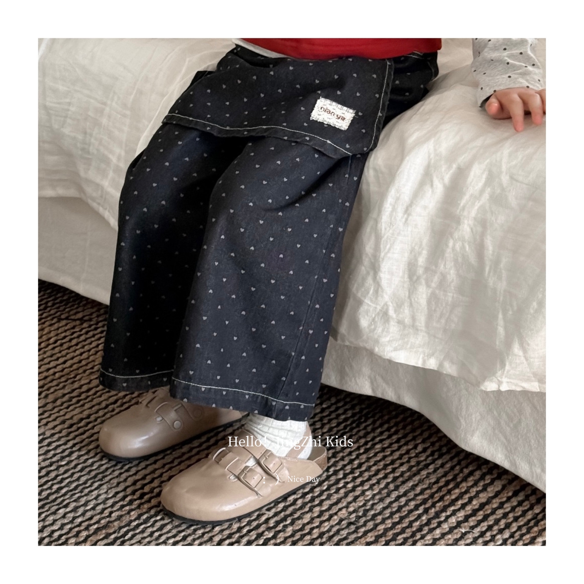 2025春季韩国同款儿童牛仔裤女童韩系INS风潮款街头裤子长裤爱心