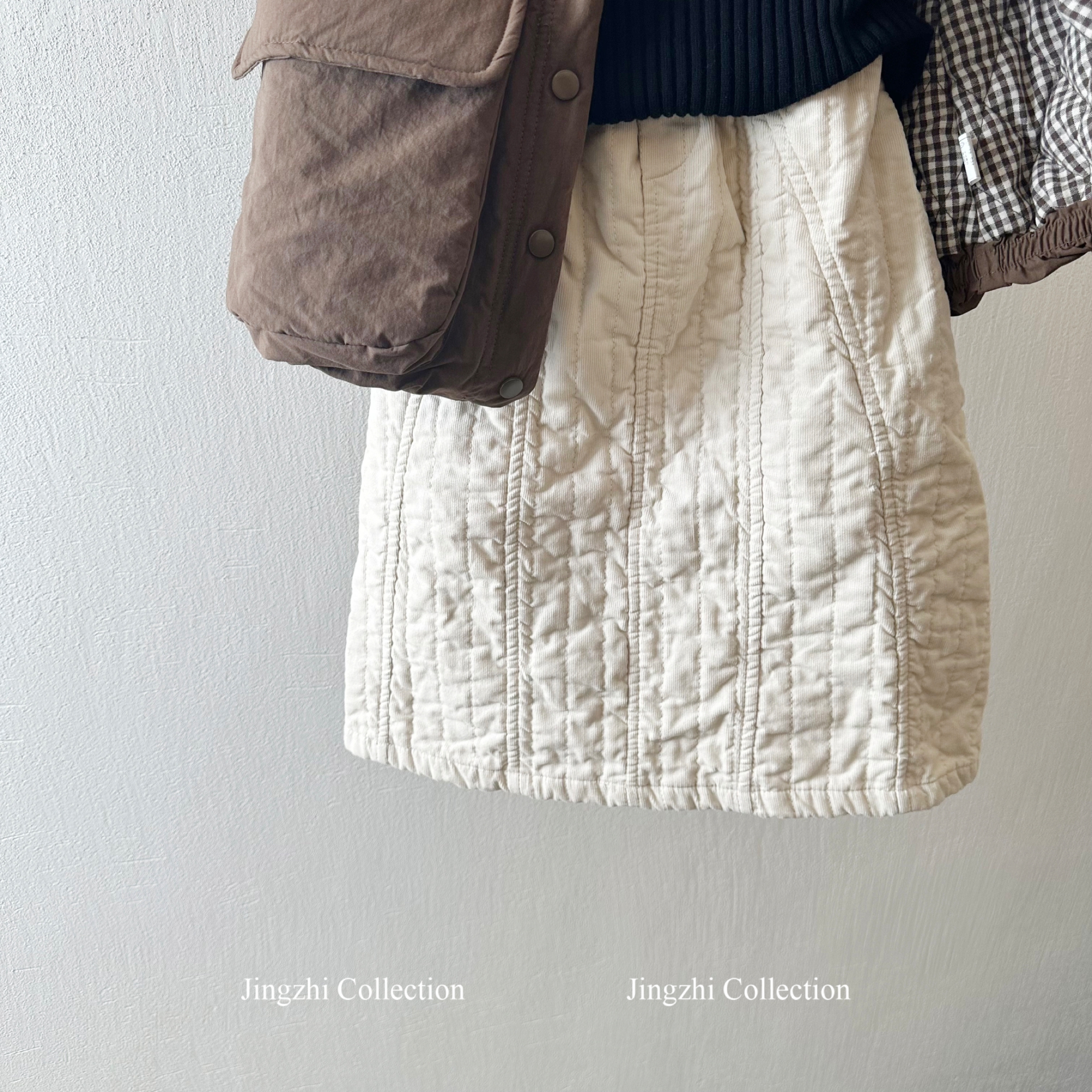 女童韩版纯色休闲绗线半身裙冬季新品女宝宝加厚百搭宽松棉裙冬裙