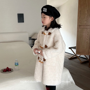2025秋冬儿童长款保暖大衣女童皮草真毛羊毛HN北欧风全毛外套