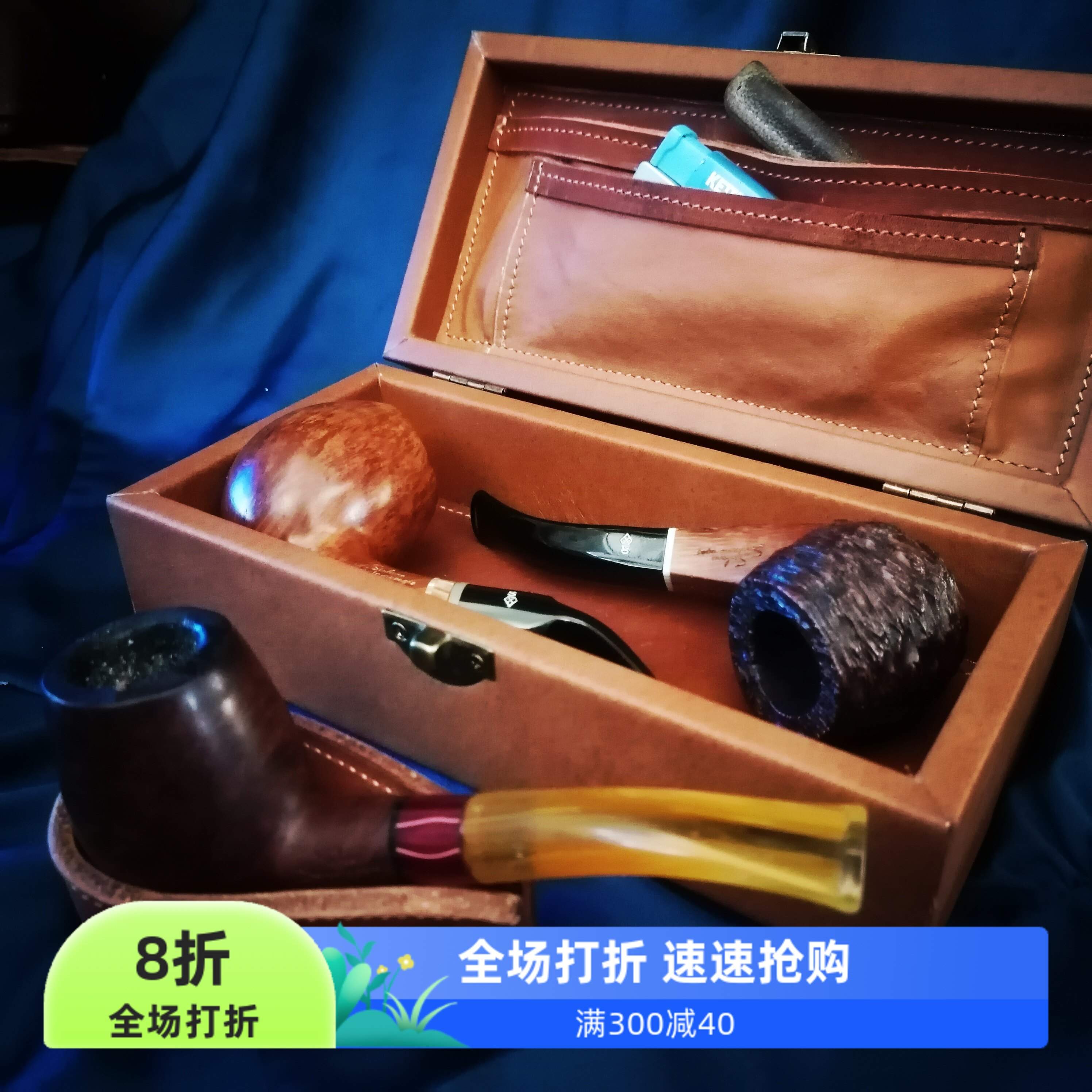 烟斗盒真皮两斗包实木框架头层胎牛皮外包简约商务便携紧凑实惠图片