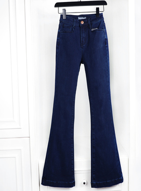 秋冬蓝色拉链薄绒发热加厚保暖提臀显瘦高个子女裤喇叭牛仔裤