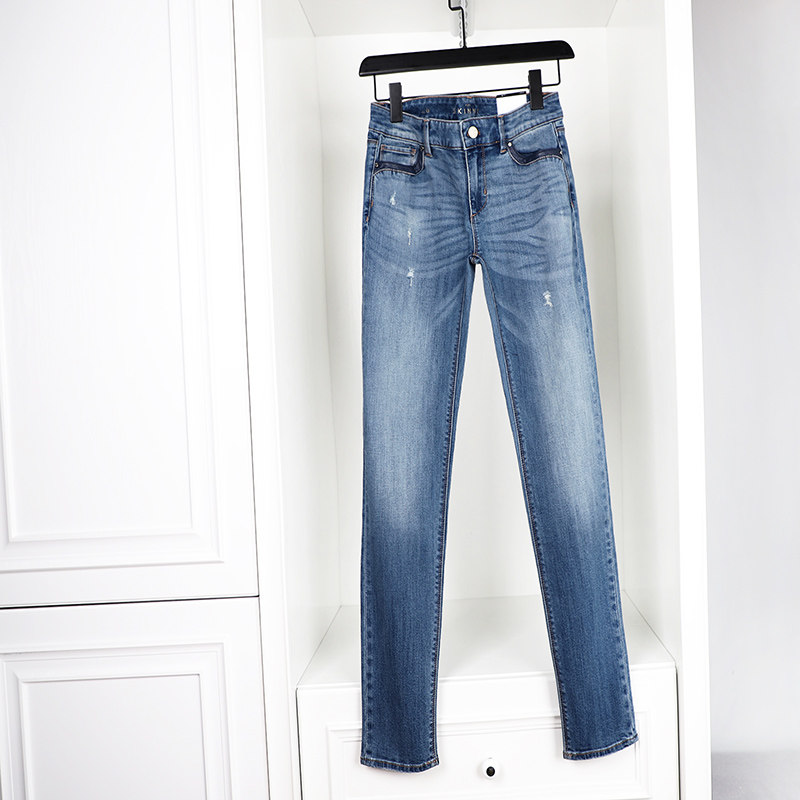 PU拼接牛仔裤女长裤蓝色小脚裤显瘦直筒裤【捡漏】提臀铅笔裤