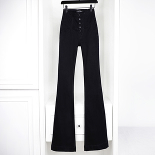 牛仔裤 纽扣收腹超长女裤 高腰排扣显瘦加长微喇裤 五扣多纽扣自留款