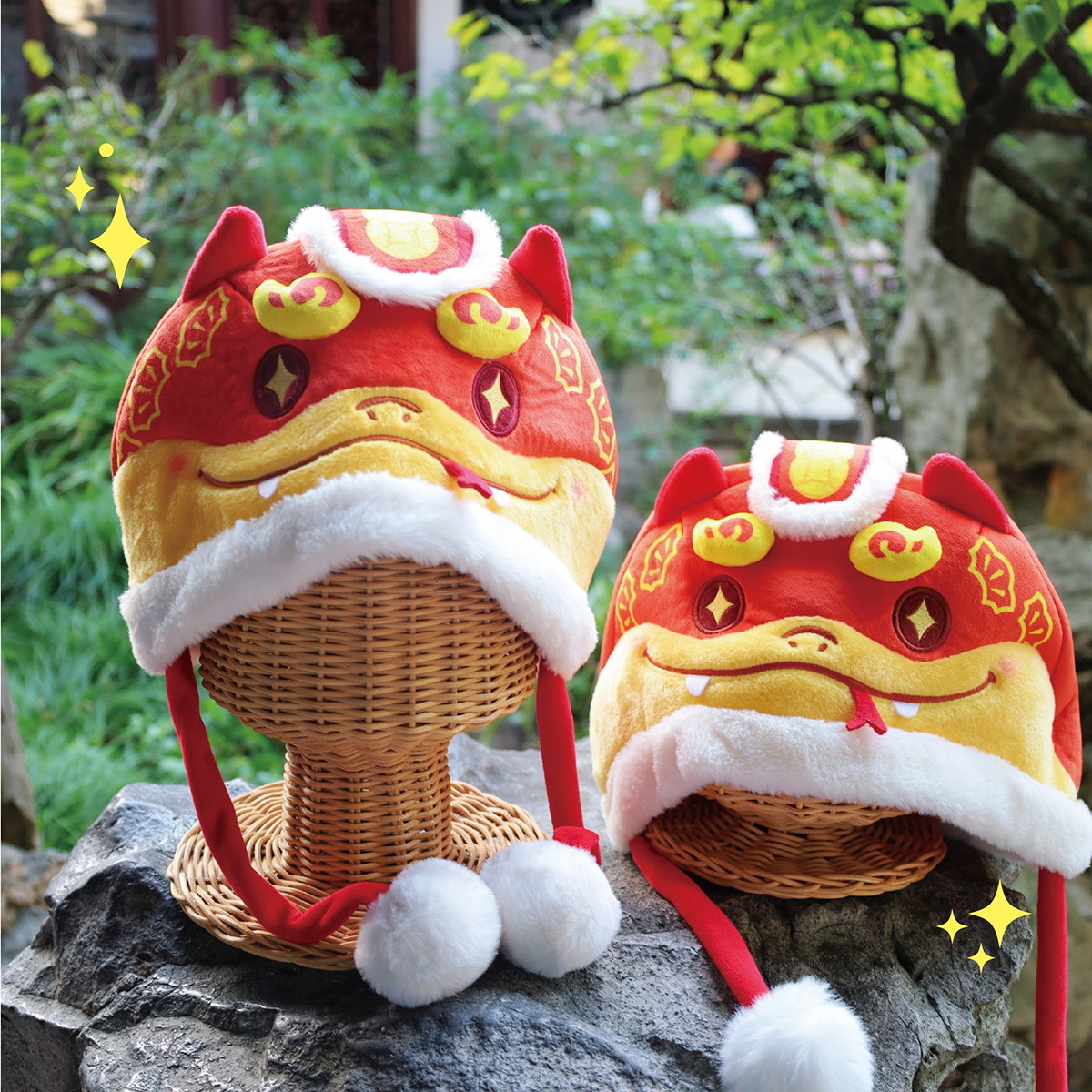 虎嗷喵福蛇帽中国风刺绣款毛绒帽