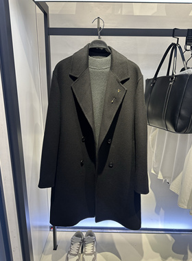 B1AAE4B02 太平鸟男装2024冬季新款宽松翻领纯色百搭羊毛牦牛大衣