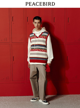 B2ECE1116 太平鸟男装2024年春季新款V领休闲宽松红色背心马甲潮