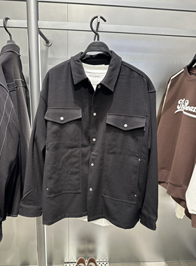 B2CHE1115 太平鸟男装秋季新款黑色宽松版型休闲外穿式衬衫外套潮