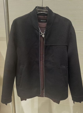 B1BCE4214 太平鸟男装秋冬新款黑色商务休闲显瘦棒球羊毛夹克外套