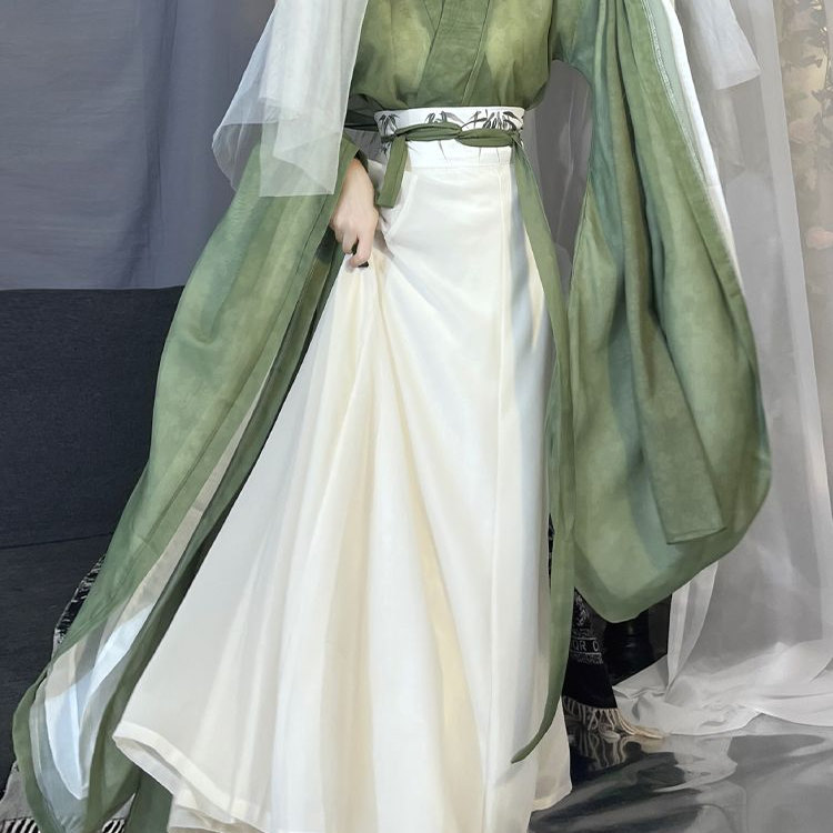 汉服女魏晋风交领广袖齐腰印花裙