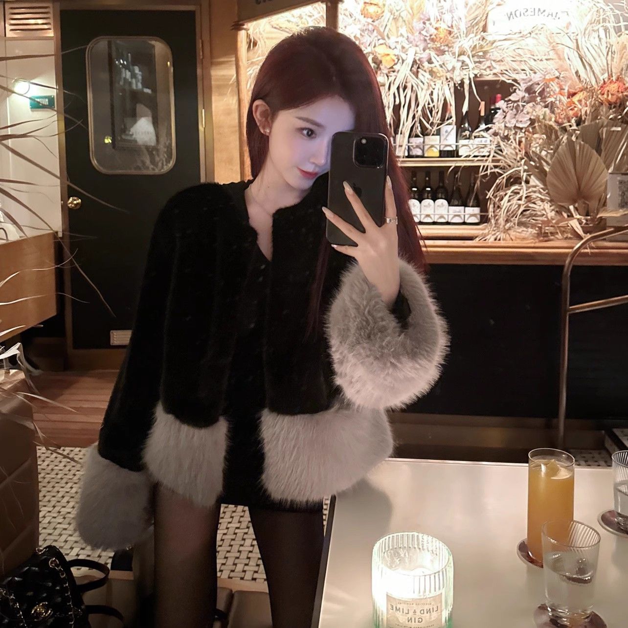 黑色名媛韩版仿狐狸毛皮草外套女