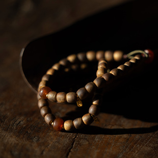 封面是花 海南奇楠沉香小桶珠两千年高古老玛瑙24k金福牌手链