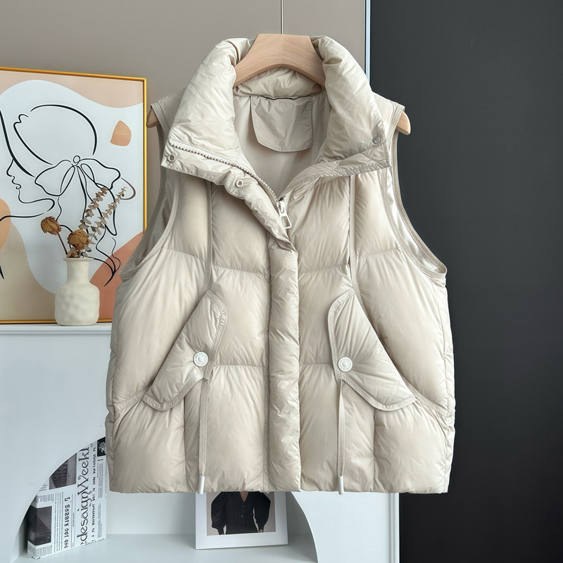 羽绒马甲女秋冬宽松韩版背心坎肩保暖羽绒服外套90白鸭绒外穿马夹