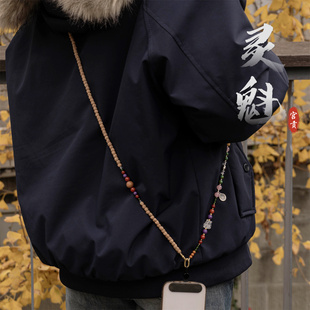 《灵魁》宫贡文玩原创设计百香籽核尖天珠南红水晶手机挂斜挎长链