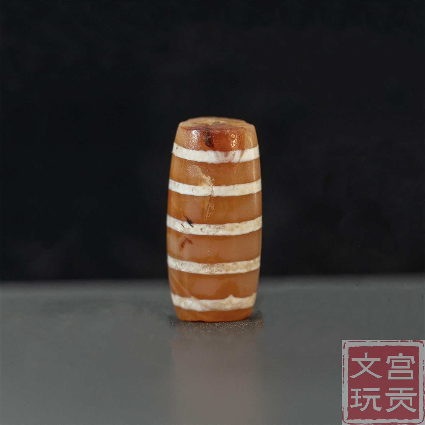 宫贡藏传文玩千年五线红玉髓线珠天珠配件散珠吊坠文玩