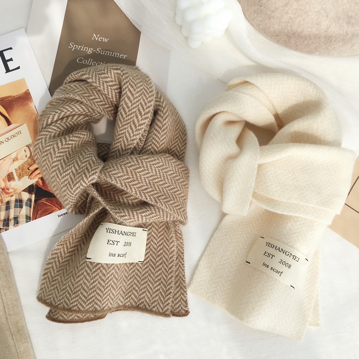 保暖加厚纯色细毛线针织围巾