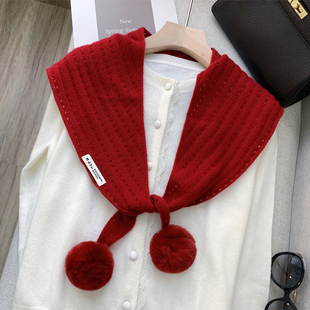 2025秋冬季新款100%wool羊毛围巾温暖百搭羊毛披肩濑兔毛球三角巾