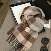 秋冬百搭经典 格纹WOOL100%澳洲羊毛围巾长款 双面羊毛披肩两用围脖