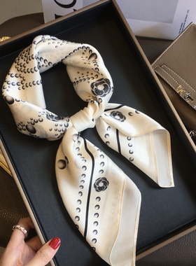 100%桑蚕丝围巾珍珠山茶花真丝丝巾披肩女春秋季百搭领巾70cm方巾