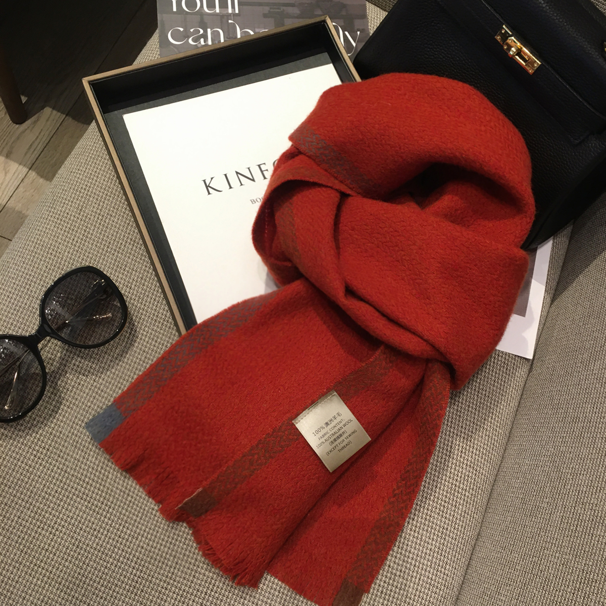 小溜家冬季百搭拼色纯羊毛围巾100%WOOL澳洲羊毛长款披肩保暖围脖