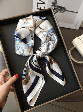 小溜韩版海军风100%桑蚕丝丝巾装饰领巾真丝围巾杭州丝绸70cm方巾