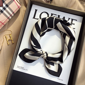 杭州丝绸女百搭黑白条纹装 饰围巾小领巾桑蚕丝真丝丝巾53cm小方巾