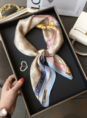 杭州丝绸100%桑蚕丝丝巾韩版棋盘格子真丝围巾女70cm方巾领巾披肩