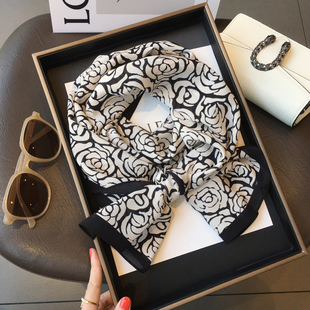 100%桑蚕丝围巾法式玫瑰真丝双绉丝巾长款真丝飘带杭州丝绸春秋季