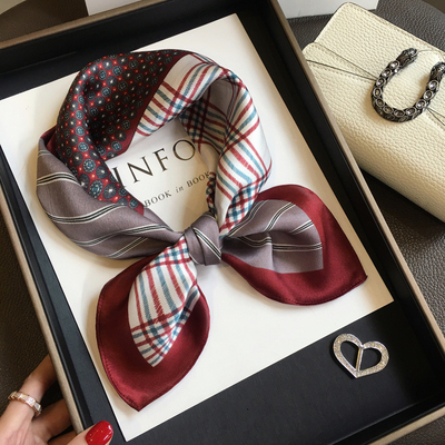 高级气质拼色多元素真丝丝巾杭州丝绸100%桑蚕丝围巾领巾53cm方巾