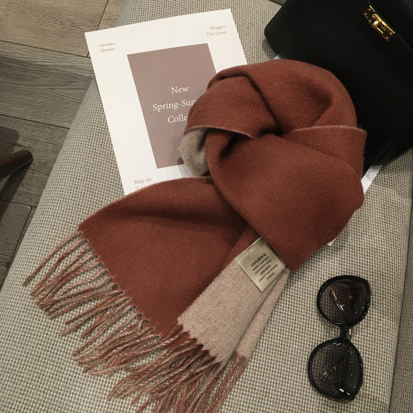 小溜 12月8日新品  澳洲绵羊毛WOOL100%羊毛围巾纯色双面披肩两用