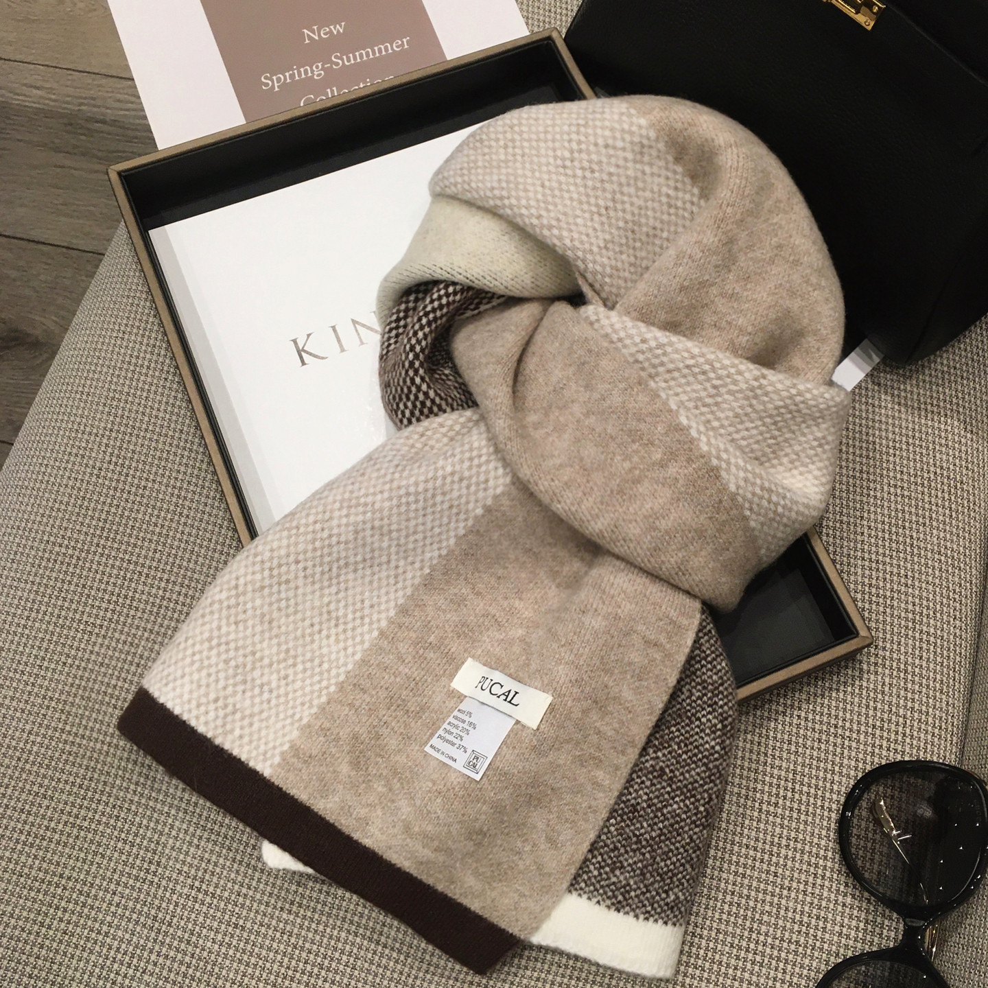 2025冬季高级感复古拼色百搭毛线针织围脖户外保暖羊毛混纺围巾女,服饰配件/皮带/帽子/围巾,围巾/丝巾/披肩,淘宝优惠券,粉丝福利购,淘宝优惠卷