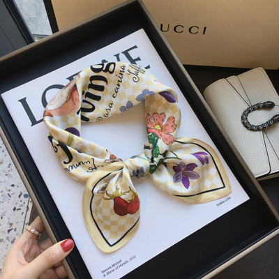 格子小兔100%桑蚕丝真丝丝巾领巾