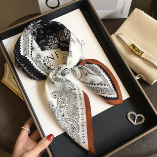 杭州丝绸老钱风腰果花100%桑蚕丝围巾方巾春秋季百搭真丝双绉丝巾