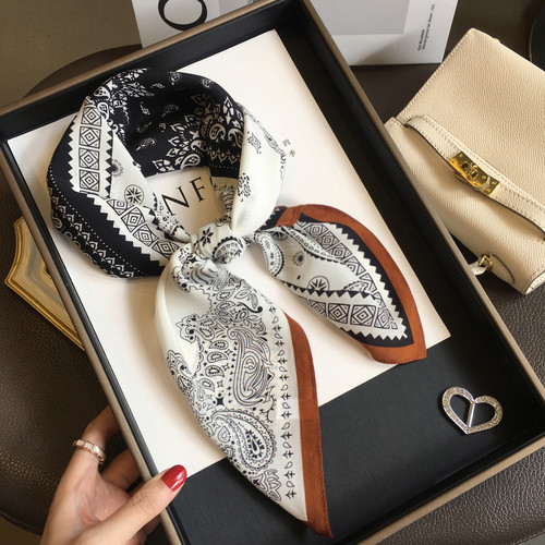 杭州丝绸老钱风腰果花100%桑蚕丝围巾方巾春秋季百搭真丝双绉丝巾