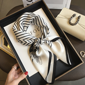 条纹蝴蝶印花巾100%桑蚕丝围巾真丝丝巾女装 70cm方巾 饰领巾春秋季